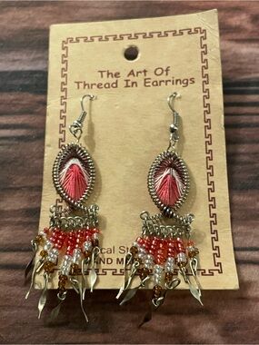 Handmade Thread-In beaded Pink Dangle Earrings